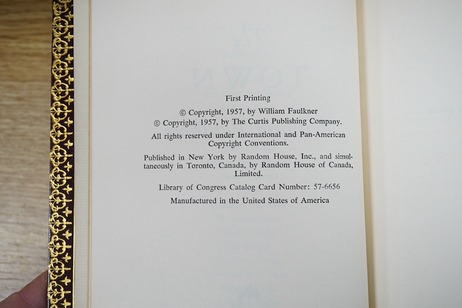 William Faulkner - The Town, first edition, Random House, New York, 1957, full wine coloured morocco by Zaehnsdorf for Asprey & Co. Condition - good